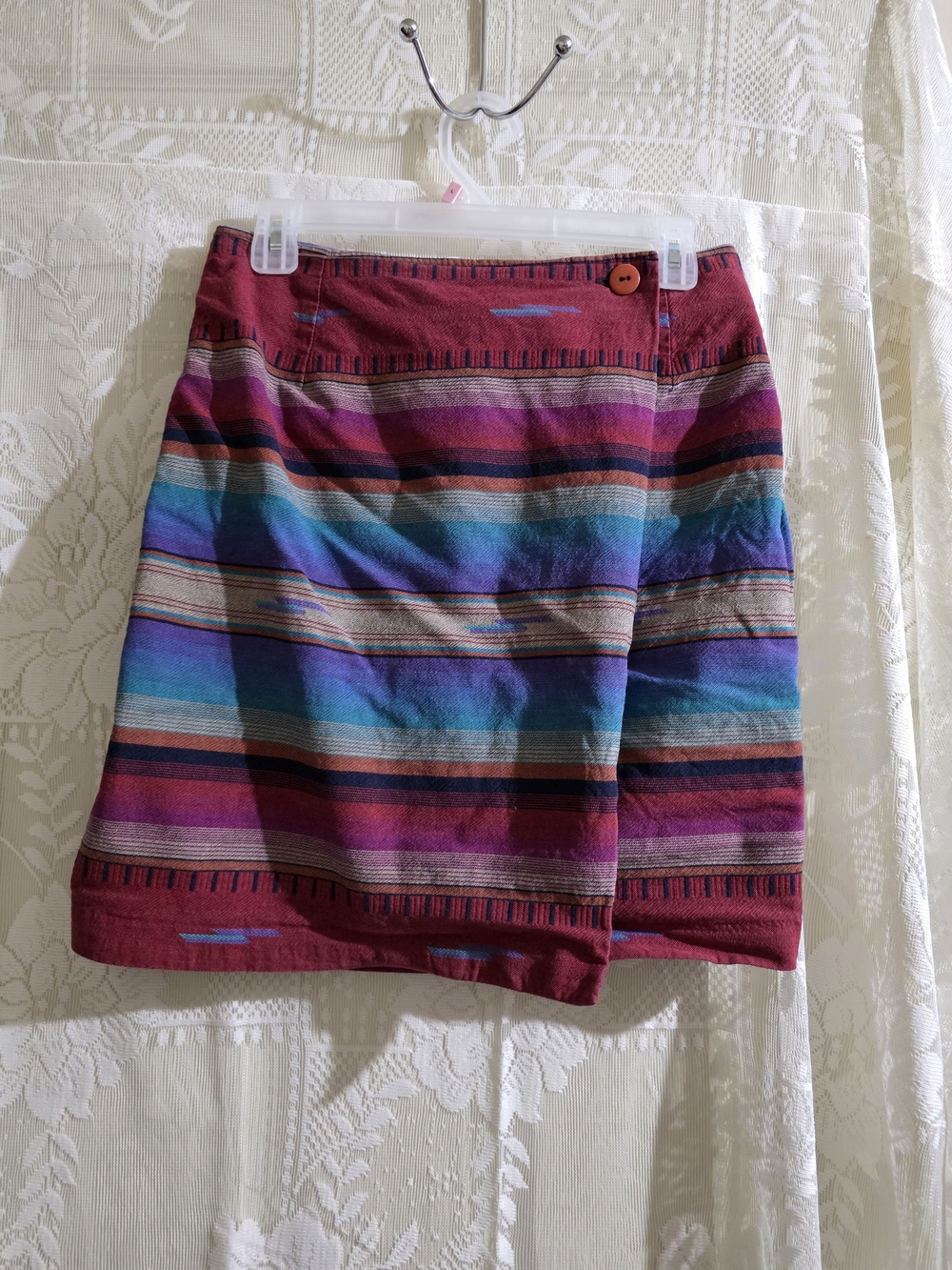 Petite Sophisticate Striped Wrap Mini Skirt - Red, Teal, Purple